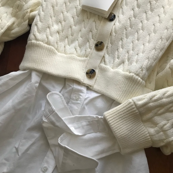 NWT Alexander Wang Bi-Layered Cable Cardigan Sweater w/ Oxford Shirting S - Picture 12 of 17